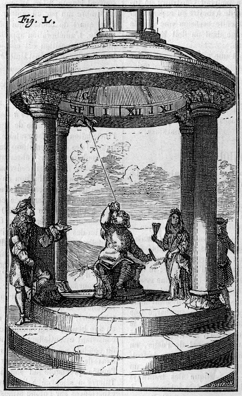 磁钟，根据Dalence (1687)设计。雕刻在1895年9月7日的《自然：科学与艺术和工业应用杂志》上。 作者 未知艺术家