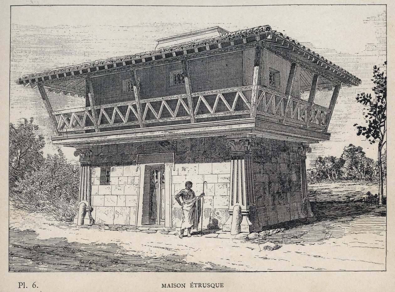 伊特鲁里亚之家（Maison etrusque）--1889年的雕刻，载于 "Histoire de habitation humaine à l