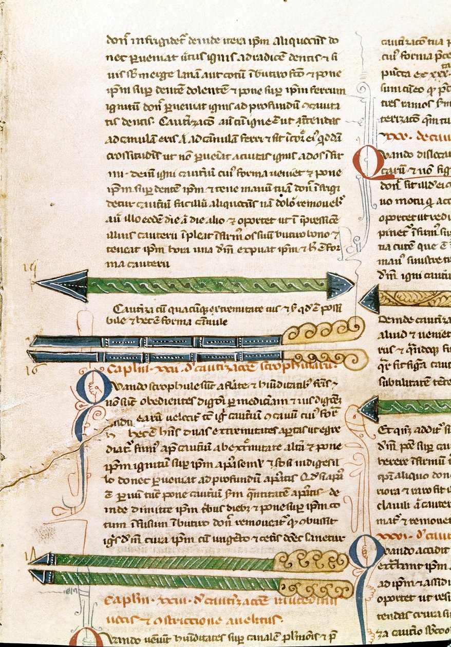 Guillaume de Salicet (Guglielmo da Saliceto) (1207-1270) 僧侣和医生的 "外科手术 "手稿页（MS LAT.VII XXXII-3023）。14世纪威尼斯马尔奇纳图书馆 作者 未知艺术家