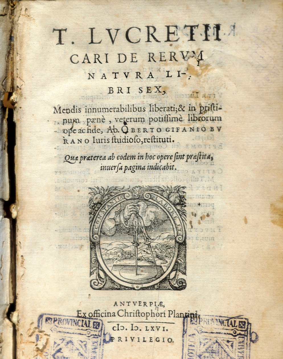 拉丁哲学家 Lucrtce (Lucretius)（公元前 98-55 年）1564 年“论事物的本质”（来自自然）第 6 卷的手稿页 作者 未知艺术家