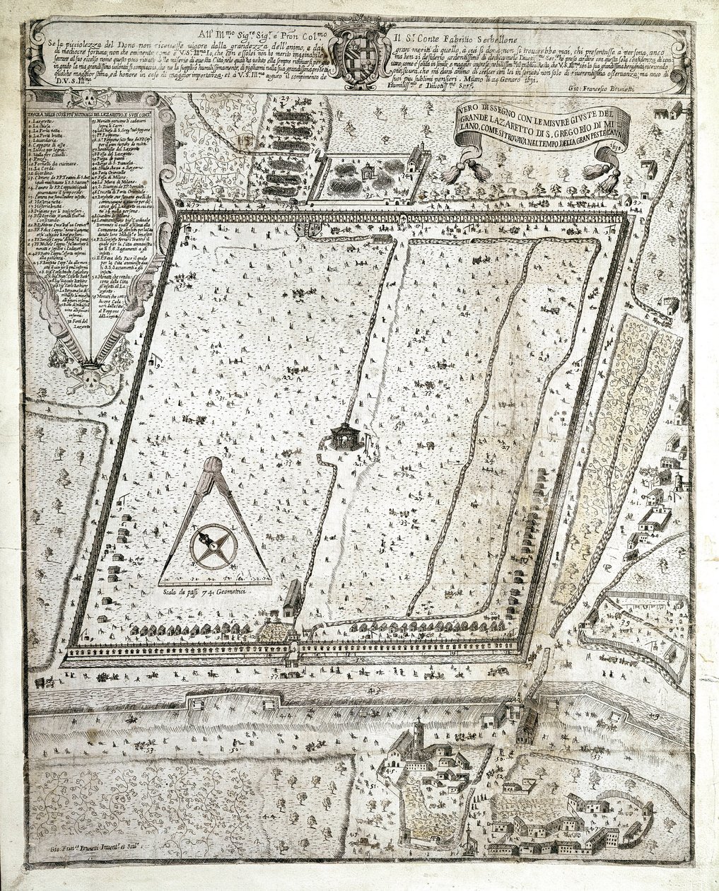 1630 年米兰大瘟疫期间的米兰 Lazaret 地图（绘图 作者 未知艺术家