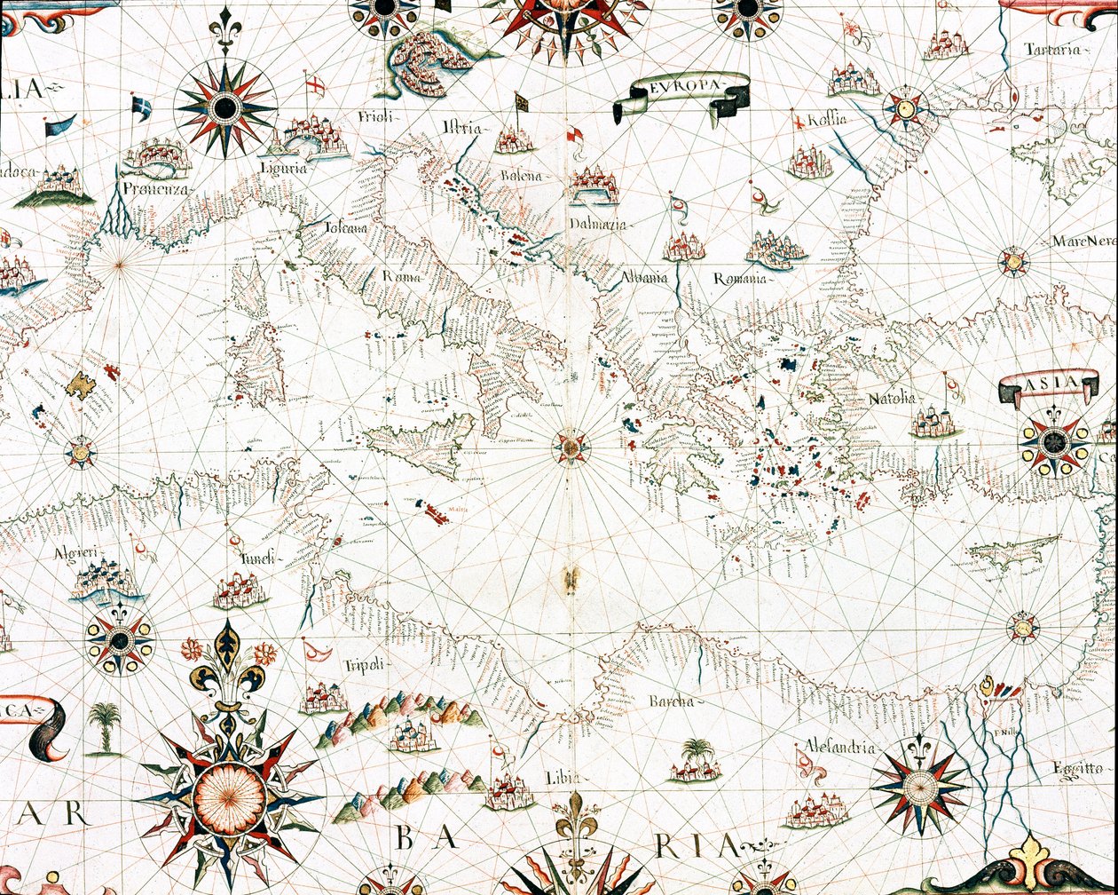 地中海和海岸线地图（Castellini 的 portulan 的详细信息 作者 未知艺术家