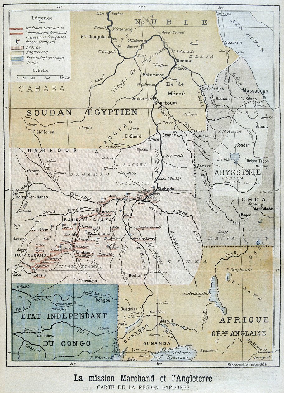 马尔尚特派团探索的区域地图 - 1898 年 9 月 10 日的“Le Petite Journal” 作者 未知艺术家