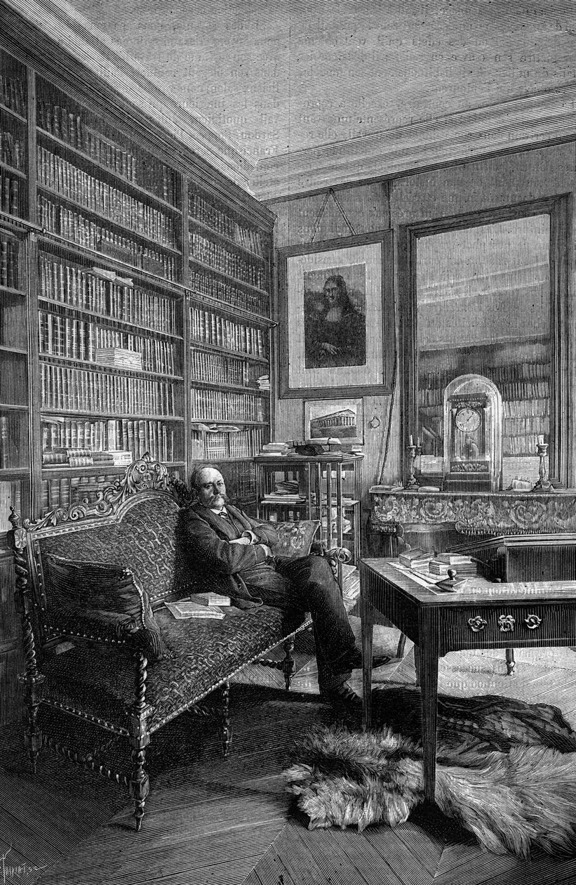 法国化学家Marcellin Berthelot (1827-1907)，在他的诊所。3月31日的《自然：科学与艺术和工业应用杂志》中的版画。 作者 未知艺术家