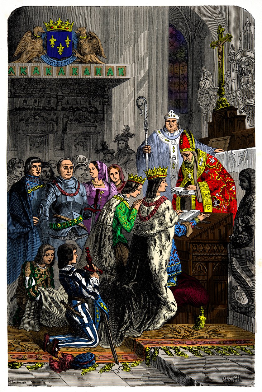 查理八世（1470-1498）和布列塔尼的安妮（1477-1514）于 1491 年 12 月 13 日在朗热城堡结婚，雕刻 19 世纪 作者 未知艺术家