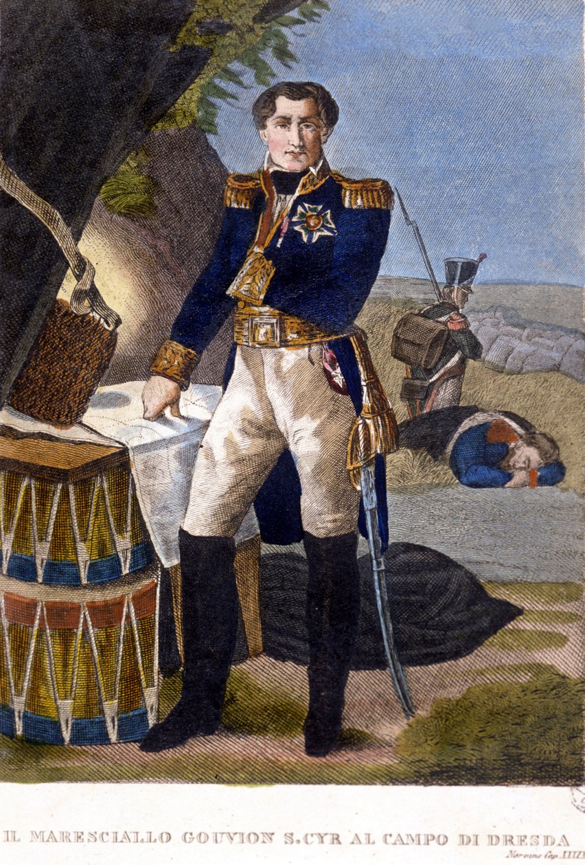 Laurent Marquis de Gouvion Saint Cyr 元帅 (1764 年至 1830 年) 在 1813 年的德累斯顿战役中。 雕刻 19 世纪 作者 未知艺术家
