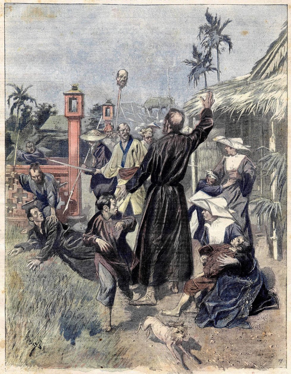 1893年在中国对基督徒的屠杀，根据M. de Parys为Le soleil du dimanche所作的水彩画。1893年10月 作者 未知艺术家