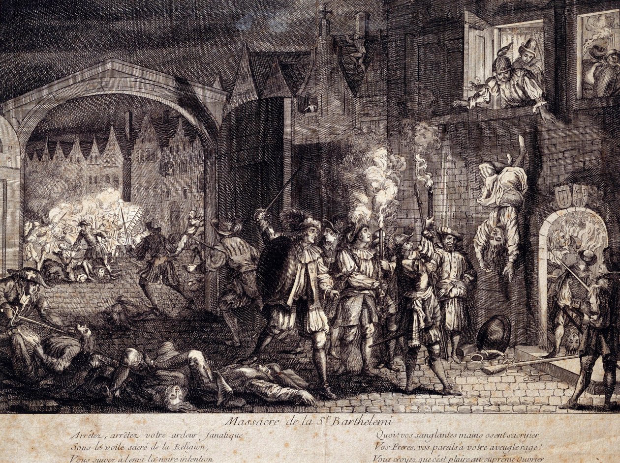 Massacre of Saint Barthelemy (Saint Barthelemy) in Paris on the night of 24 August 1572. Engraving of the 16th century. Pau, Musee Du Chateau 作者 未知艺术家