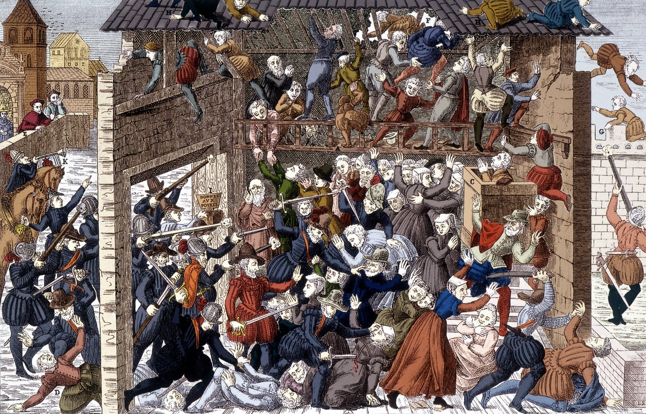 1562年3月1日，吉斯第二代公爵洛林的弗朗索瓦一世（Francois I of Lorraine）（1519-1563）在瓦西（Vassy）进行了大屠杀。 作者 未知艺术家