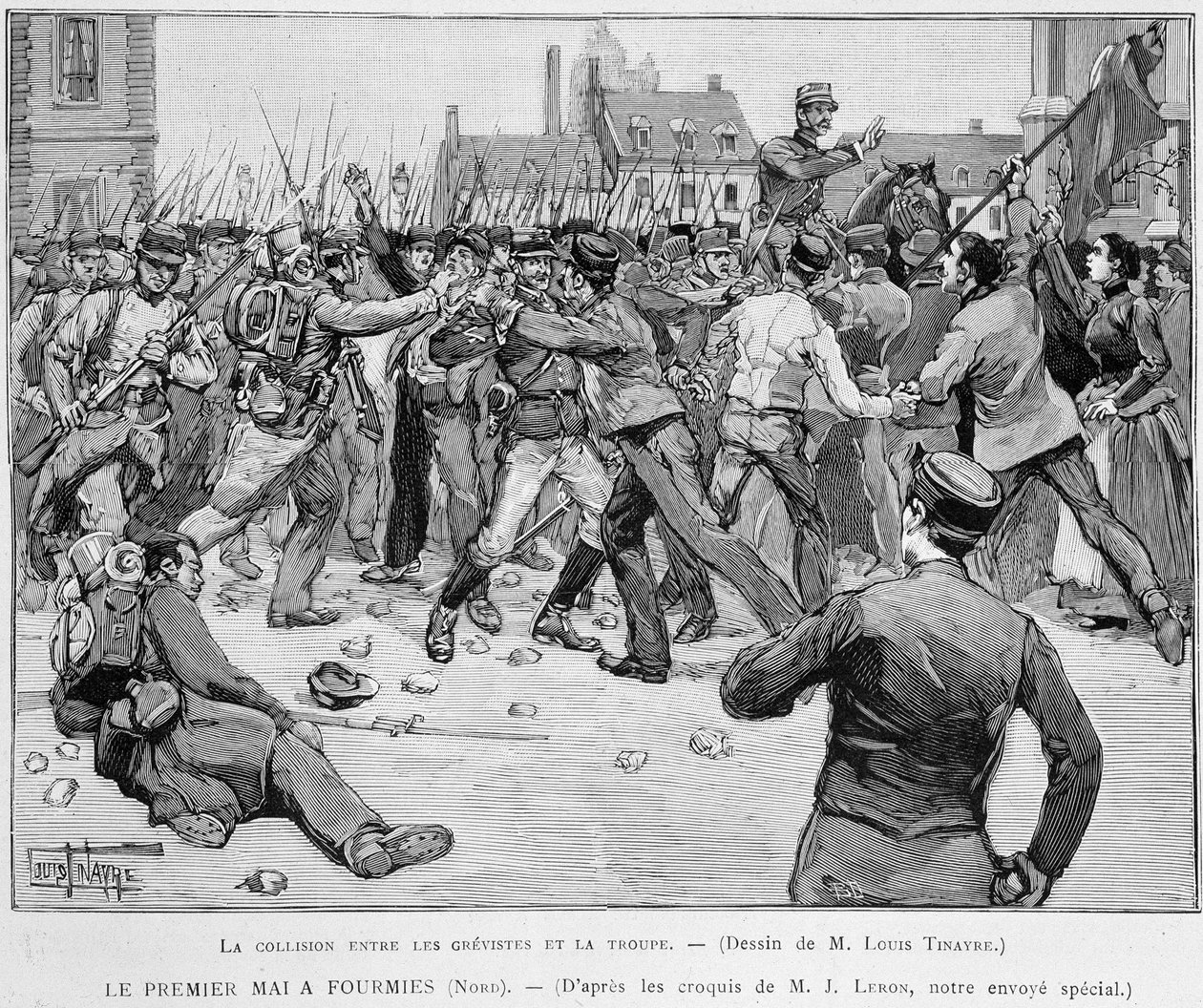 May 1 (1891) à Fourmies - Collision between strikers and the troupe - in “” Le Monde Illustré”” 作者 未知艺术家