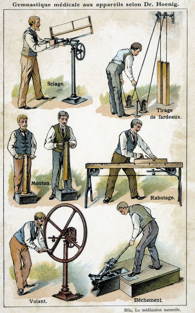 Medical gymnastics with devices according to Dr. Hoenig - in “Bilz, Natural Medication””, late 19th century 作者 未知艺术家