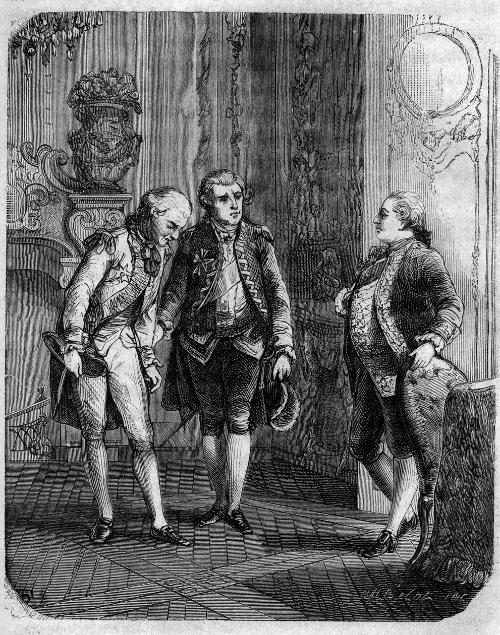 1772年被任命为科西嘉岛军事总督的马贝夫伯爵与帕斯卡尔（Pasquale）-保利之间的会晤。在F.D. Guerrazzi的 "Pasquale Paoli ossia la rotta di Pontenuovo "中。1872. 作者 未知艺术家