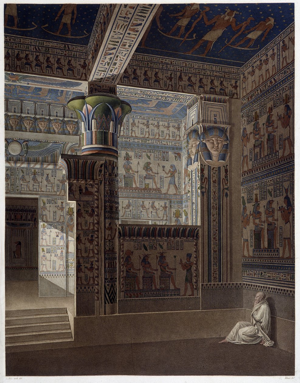 Memnonium Thebes，PL 37：西方神庙的彩色内部透视图 - 在“埃及古物”中，sd。 19世纪 作者 未知艺术家