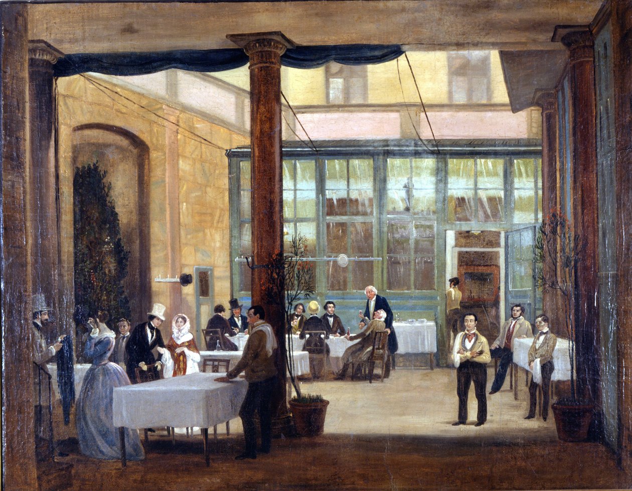 米兰，Rebecchino 酒店的餐厅。 1830 年，单身和身无分文的司汤达住在这家酒店以及意大利的许多其他酒店。 米兰米兰博物馆 作者 未知艺术家