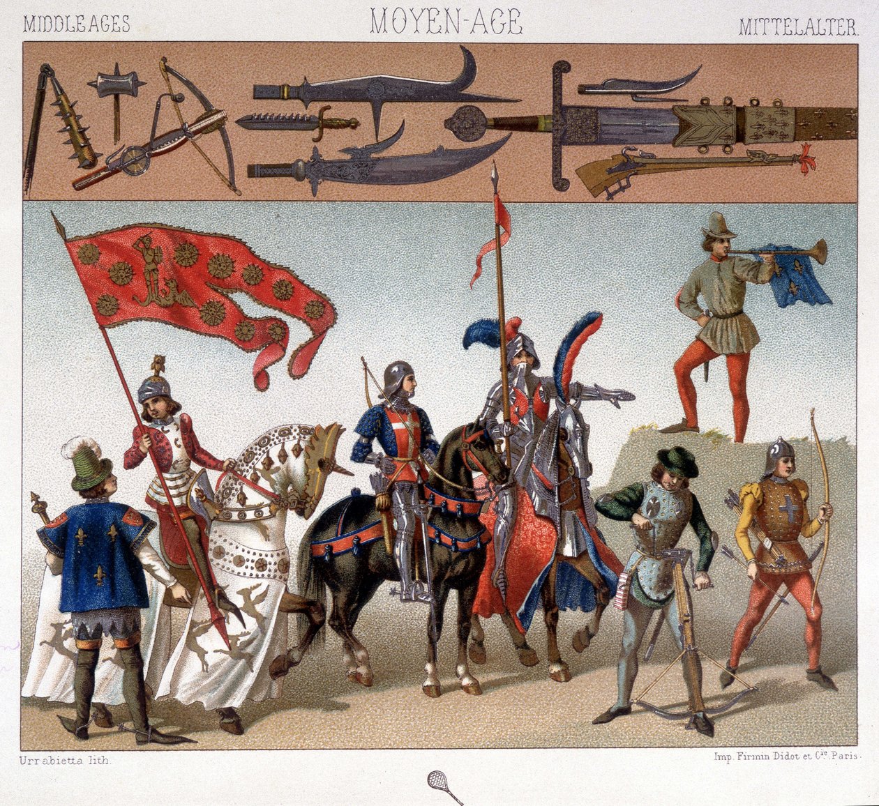 Military costumes in the Middle Ages between 1439 and 1450. In “The historical costume” by A. Racquet 作者 未知艺术家