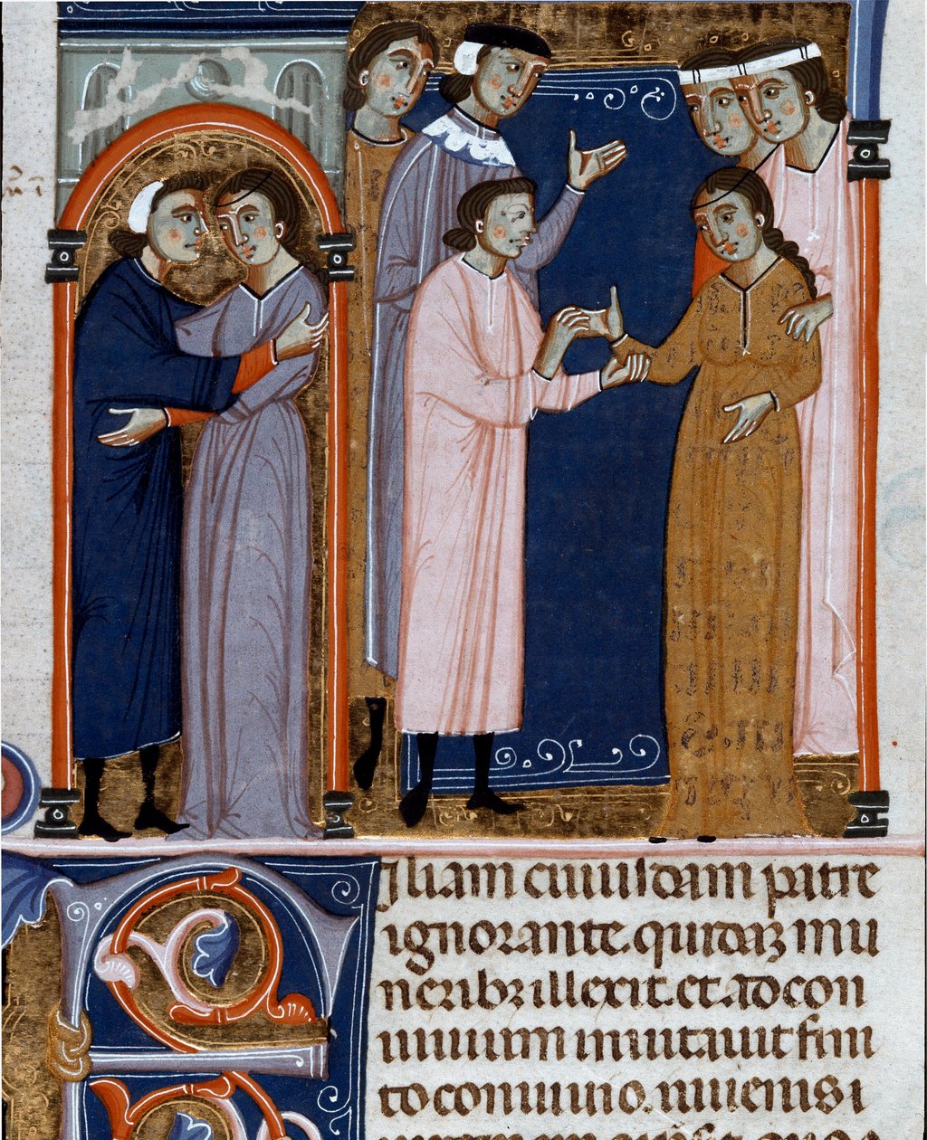微型订婚仪式取自 1140 年的“Decret de Gratien”（“Concordia discordantium canonum”或“Decretum Gratiani”），用于规范罗马天主教会的法律和教规。 14 世纪 Cesena Biblioteca Malatestiana 作者 未知艺术家