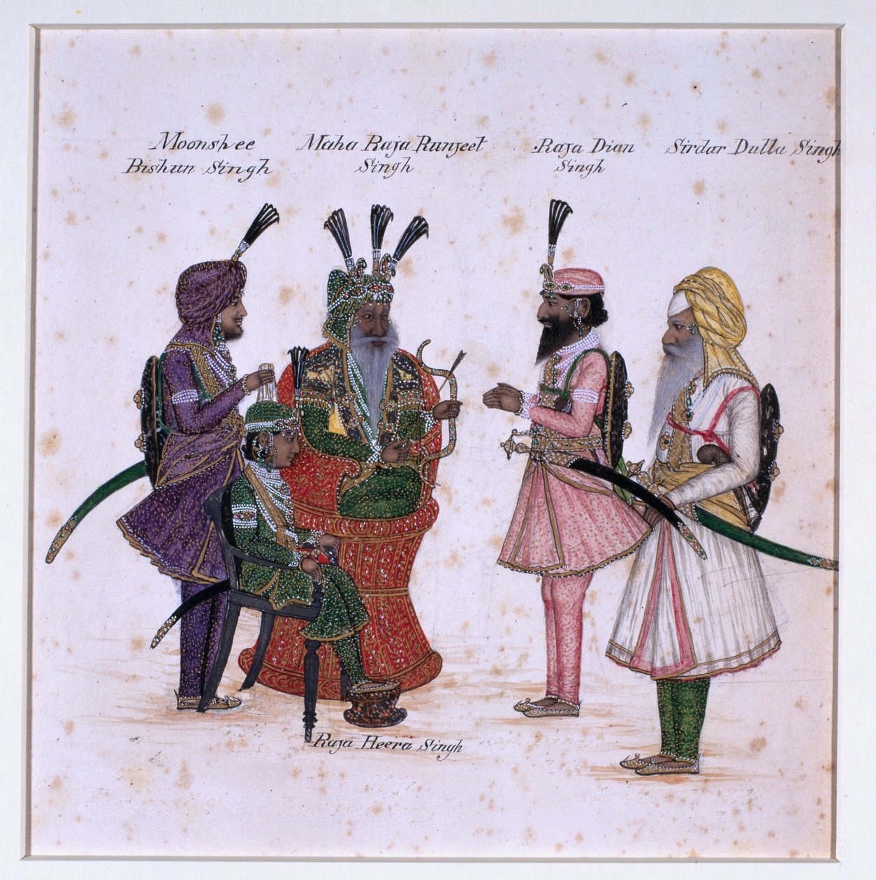 ‘Moonshee Bishun Singh、Maha Raja Ranjeet Singh、Raja Dian Singh、Sirdar Dulla Singh’ 作者 未知艺术家