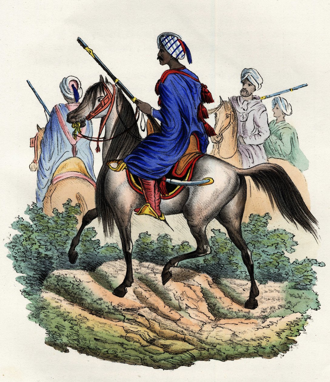 摩尔人宪兵，由非洲的法国军队负责阿尔及尔的治安，1831年训练，1841年解散。在 "阿尔及尔历史 "中，莱昂内-加里贝尔，第二卷。 作者 未知艺术家
