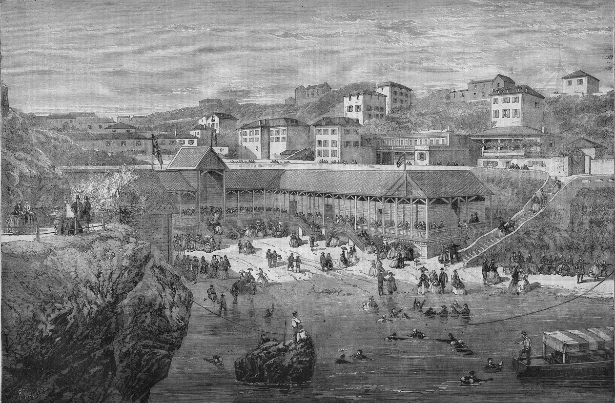 1867年在比亚里茨的海水浴场的早晨。 作者 未知艺术家