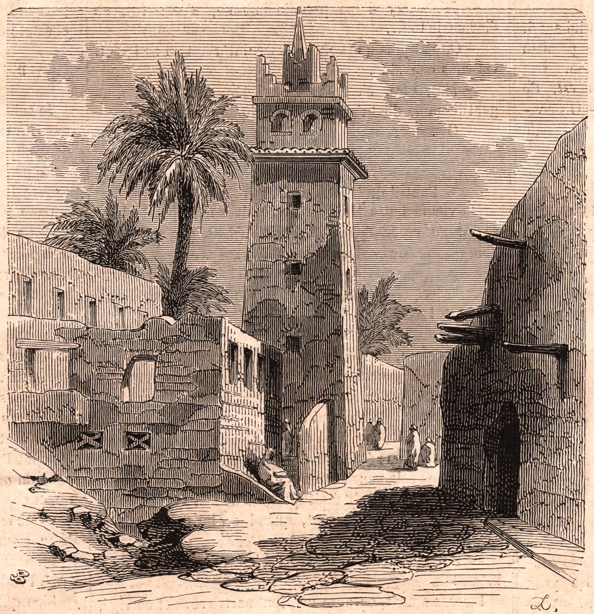 清真寺在老Biskra（Biskra）在阿尔及利亚在1866年 作者 不明