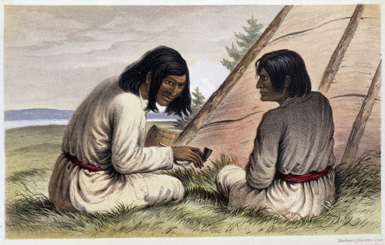 Nasquapee 印第安人：“”Otelne，舌头； Arkaskhe, the arrow””——在“拉布拉多半岛的探索”中，由 Hind, Henri Youle 作者 未知艺术家