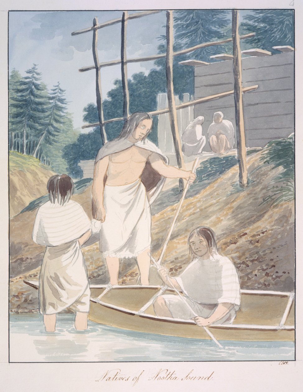 努特卡湾原住民，c.1843-50（水彩画） 作者 未知艺术家