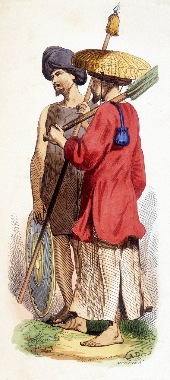 自然（越南土著）和Cochinese士兵。越南诉1840年。 作者 未知艺术家