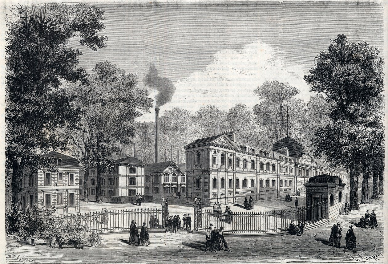 1868年塞夫勒的帝国瓷器厂的新建筑。载于 "辉煌的世界 "的雕刻作品 作者 未知艺术家