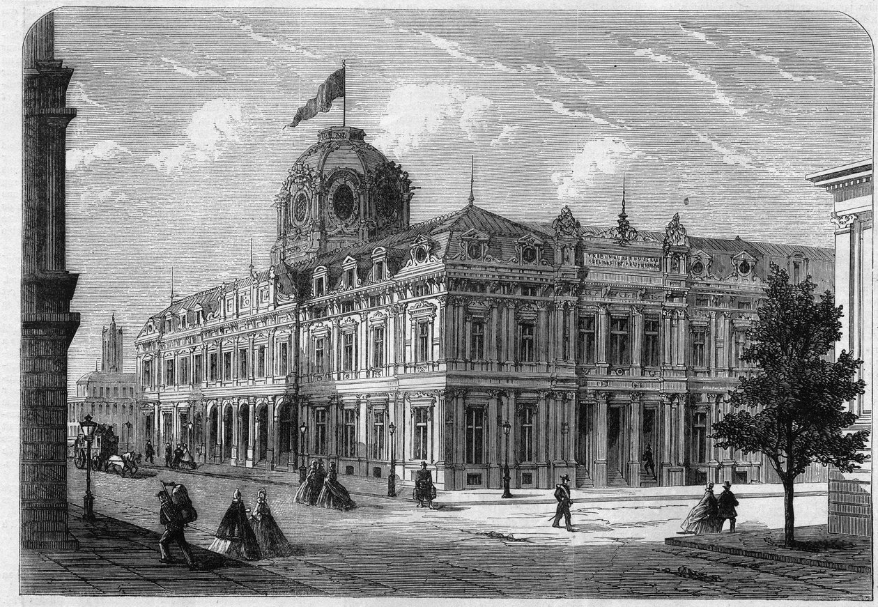 位于凯特岛的巴黎Quai de Corse（原Quai Desaix）新商业法庭，根据建筑师Antoine Nicolas Louis Bailly（1810-1892）的计划，经Prefet Georges Eugene Haussmann（Baron Haussmann）同意而建造。 作者 未知艺术家