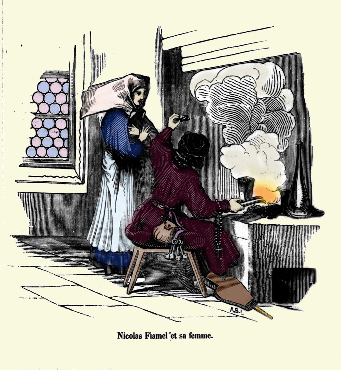Nicolas Flamel (1330 - 1418) 和他的妻子。 作者 未知艺术家