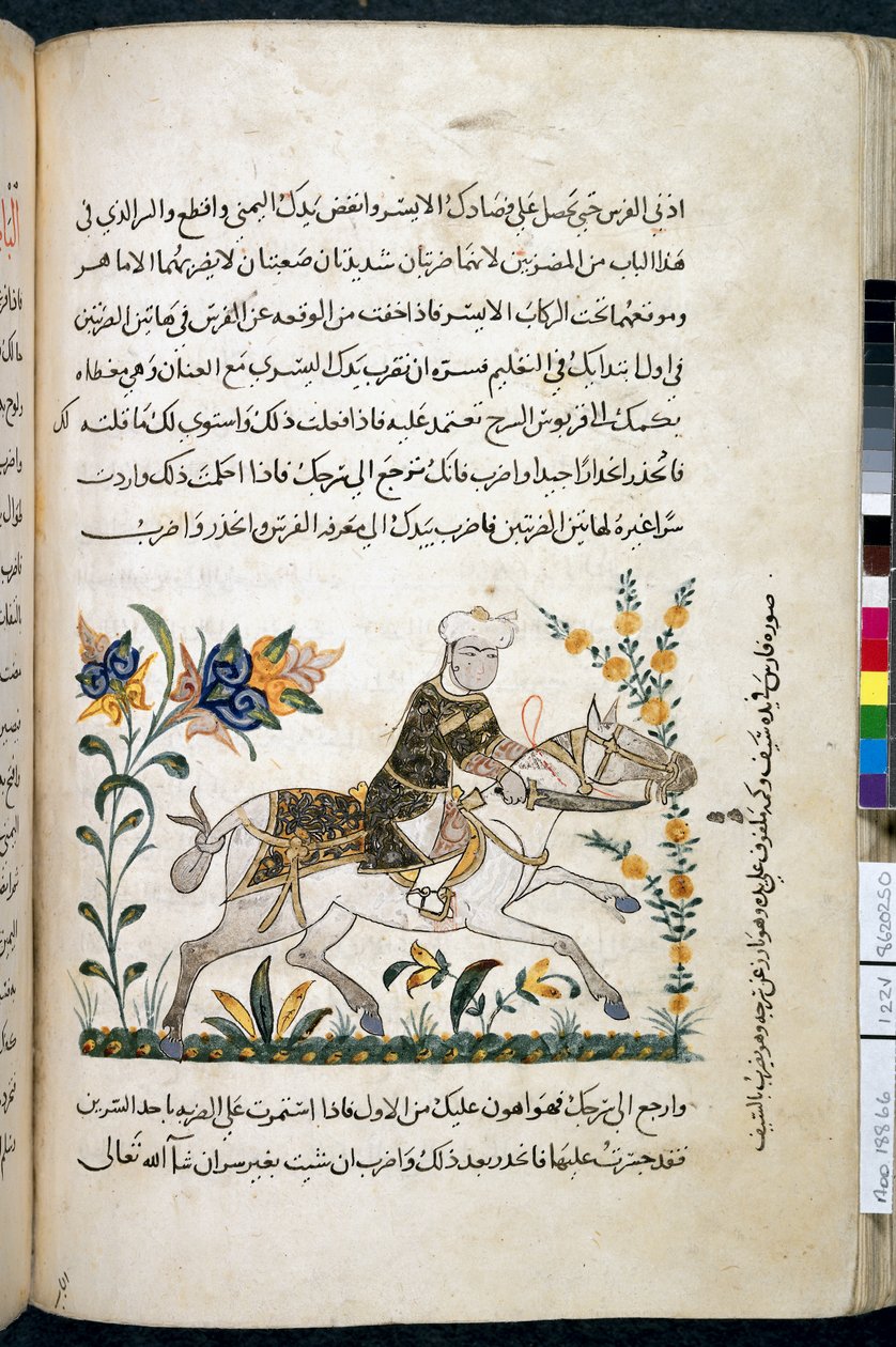 Nihāyat al-suʾl wa-al-umnīyah fī taʿlīm al-furūsīyah，Add MS 18866，f.122v，c.1371（纸上墨水和颜料 作者 未知艺术家