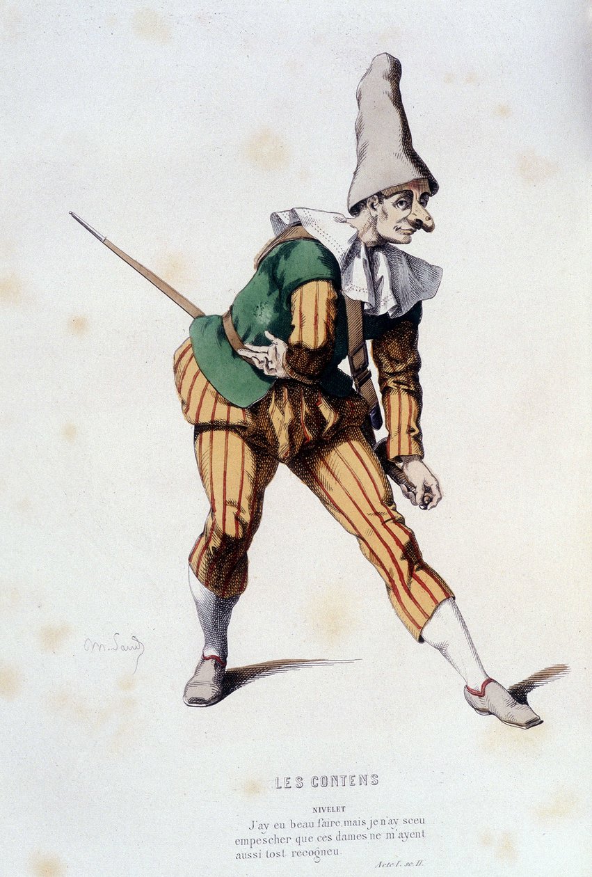 Nivelet in “” les contens ”（由 Odet de turnèbe 于 1584 年创作），在“”法国剧院在莫里哀之前的第 16 和 17 学校”，由爱德华·富尼耶 (Edouard Fournier) 创作。 作者 未知艺术家