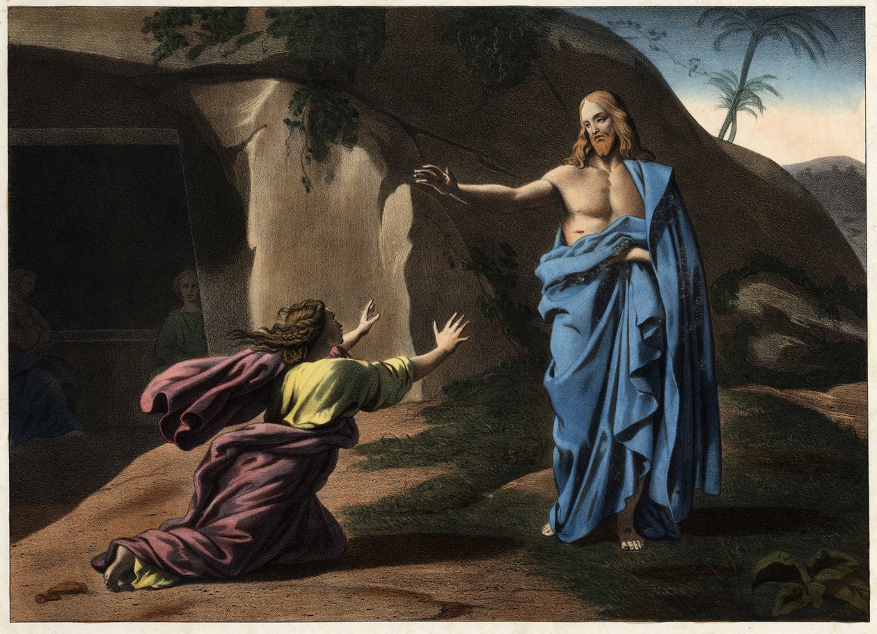 Noli me tangere：基督对圣抹大拉的显灵。19世纪的匿名版画。 作者 未知艺术家