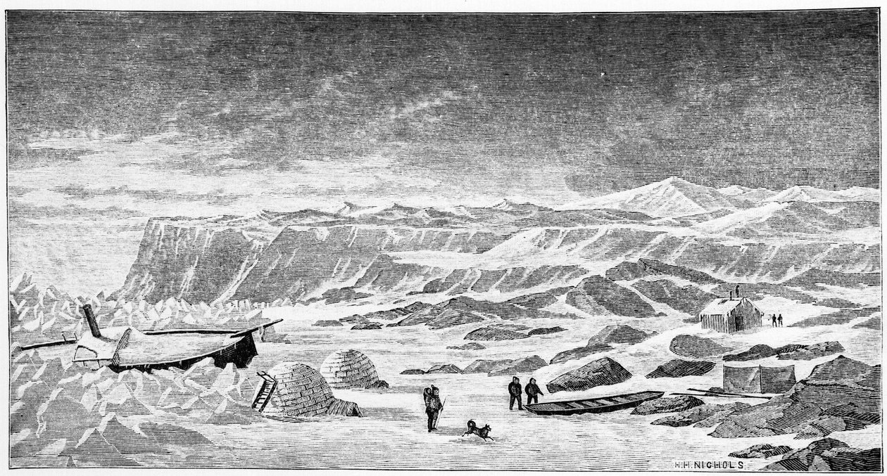 北极。冰屋和破冰船（Ice Breeze），绘图，1873年春。 作者 未知艺术家