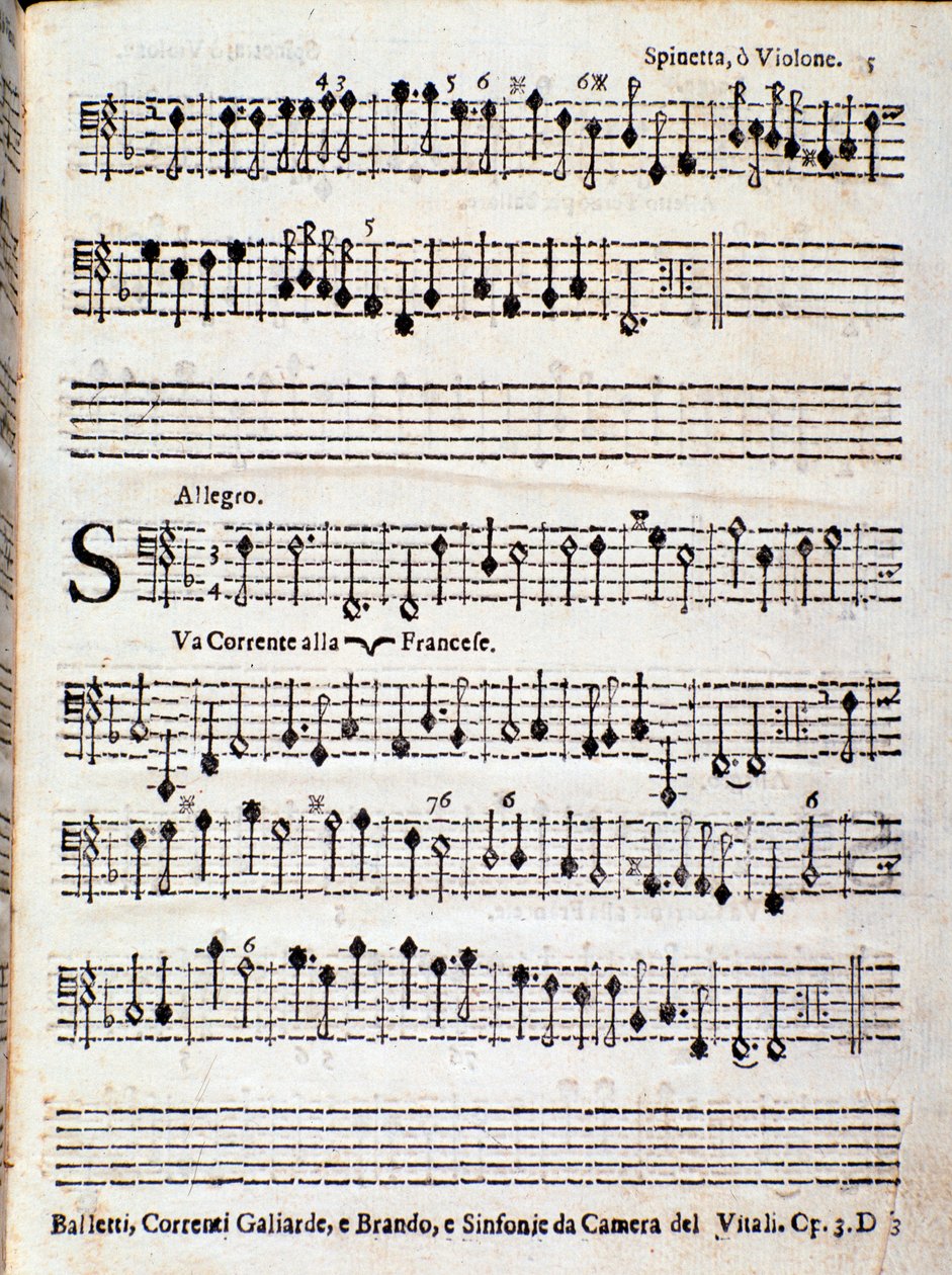 Page of musical score of Balletti, correnti alla francese opus 3 by Giovanni Battista Vitali 作者 未知艺术家