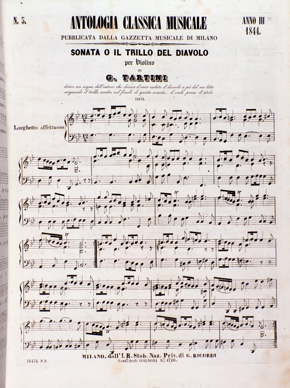 塔蒂尼的魔鬼颤音奏鸣曲 (Il trillo del diavolo) 乐谱页面 作者 未知艺术家