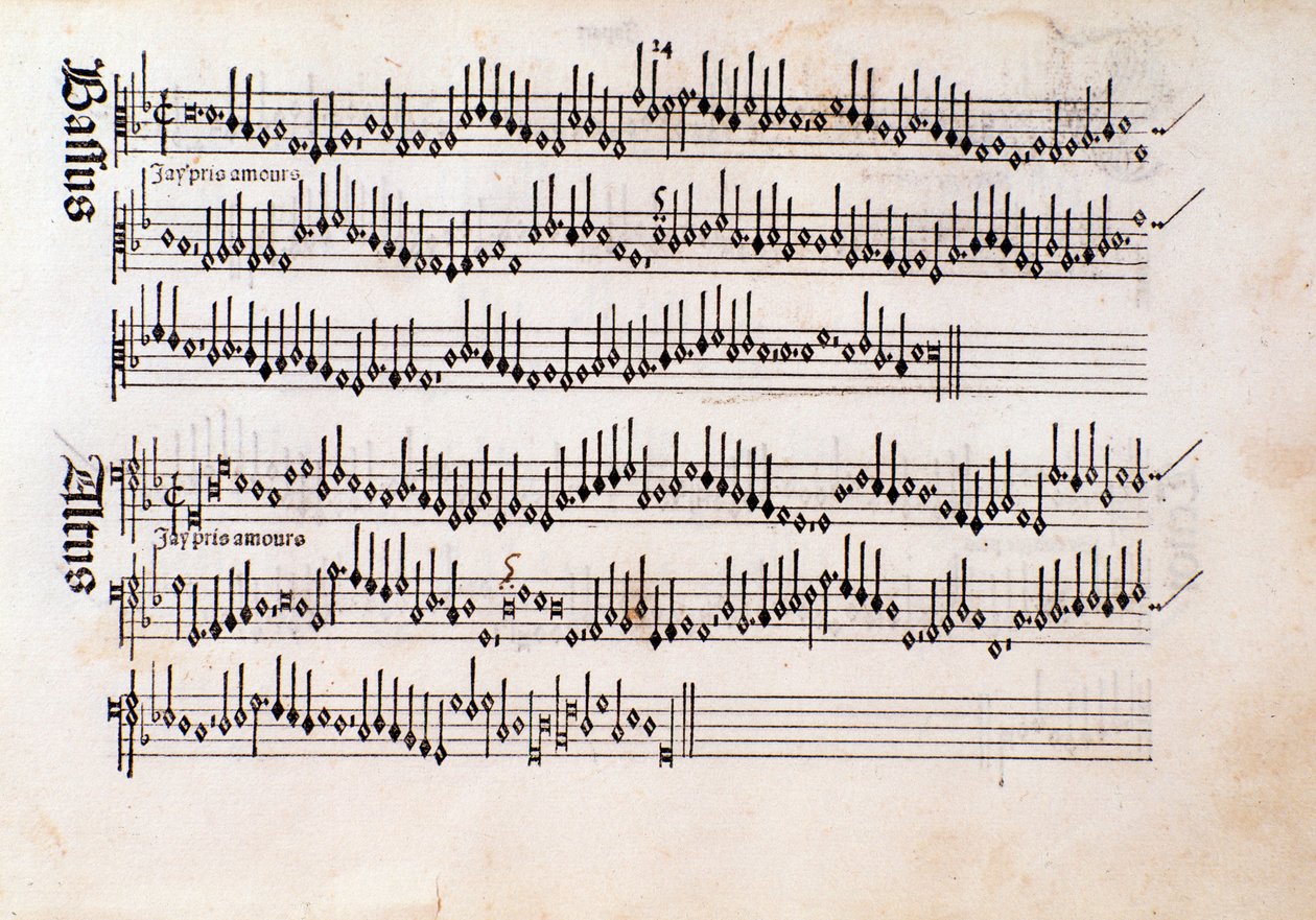 Ottaviano Petrucci (1501) 和声音乐 Odhecaton 的乐谱页面 作者 未知艺术家