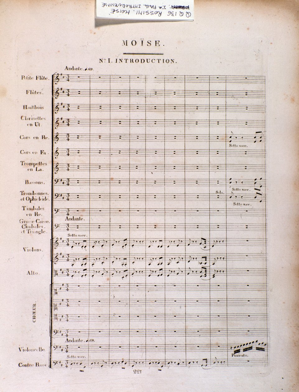 焦阿基诺·罗西尼 (Gioacchino Rossini) 的埃及摩西乐谱页面 作者 未知艺术家