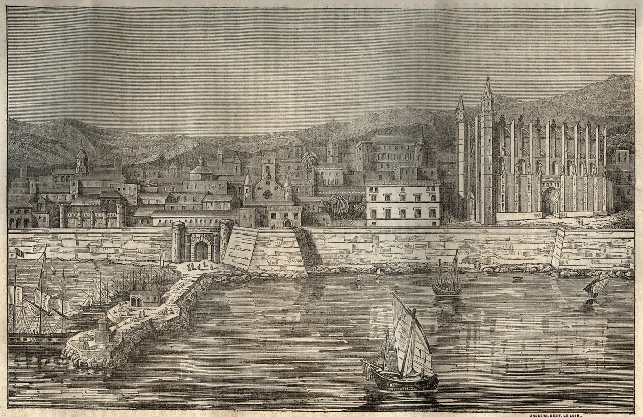 巴利阿里群岛马略卡岛帕尔马（Palma de Majorca）--1837年的雕版画 作者 未知艺术家