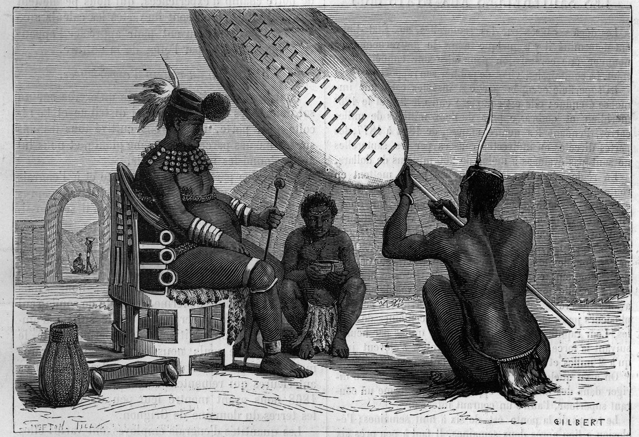 熊猫，已故祖鲁人的国王。雕刻在1879年4月5日的《自然：科学与艺术和工业应用杂志》上。 作者 未知艺术家