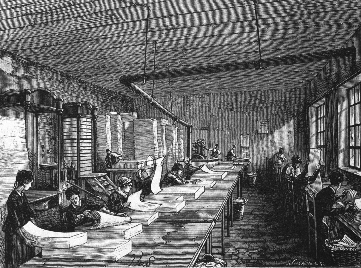 Paper making in the 19th century. 作者 未知艺术家