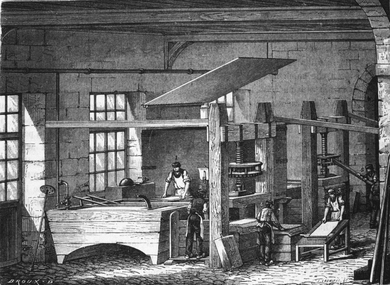 Paper making in the 19th century. 作者 未知艺术家