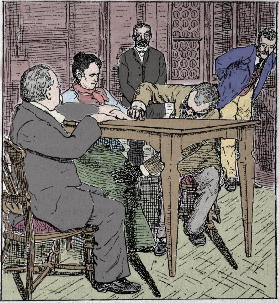 超自然现象：1892年在米兰升起一张桌子的经历，当时有灵媒尤萨皮亚-帕拉迪诺和切萨雷-伦布罗索（1835-1909）以及查尔斯-里谢（1835-1909）在场。 作者 未知艺术家