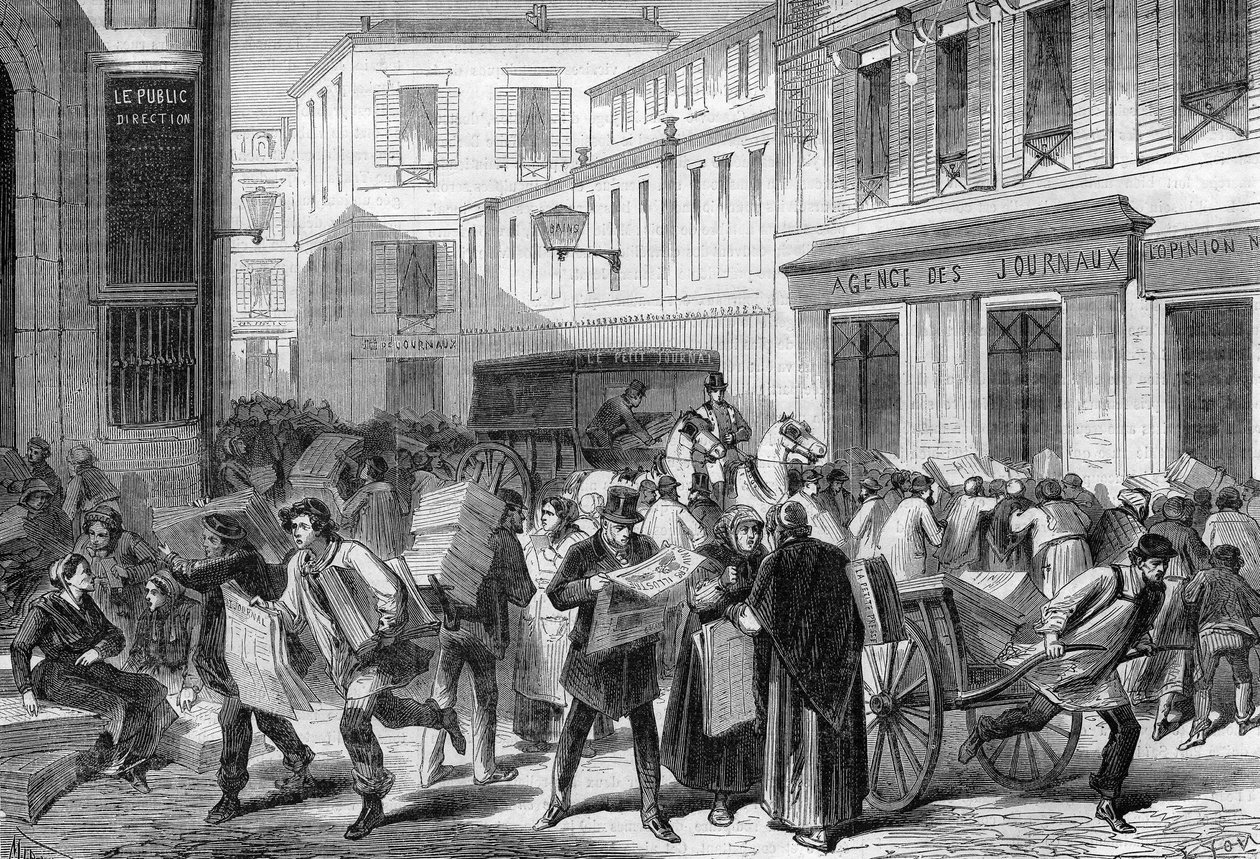 1869年的巴黎：报社大厅，羊角面包街。 作者 未知艺术家