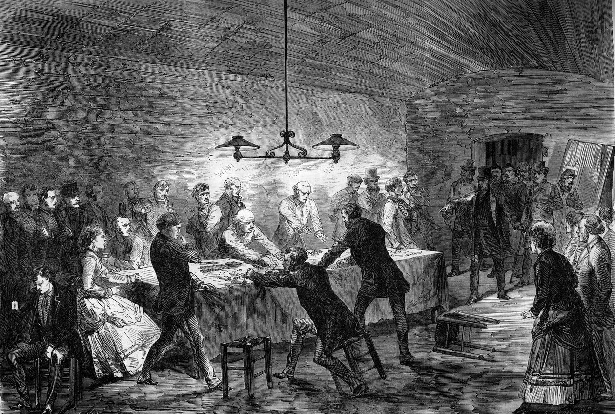 1870年，巴黎。在拉哈普街的一个地下赌馆中被捕。 作者 未知艺术家