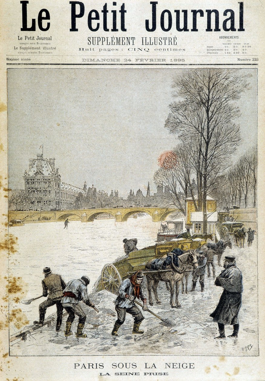 雪中的巴黎：塞纳河拍摄--载于1895年2月24日的《小报》。 作者 未知艺术家
