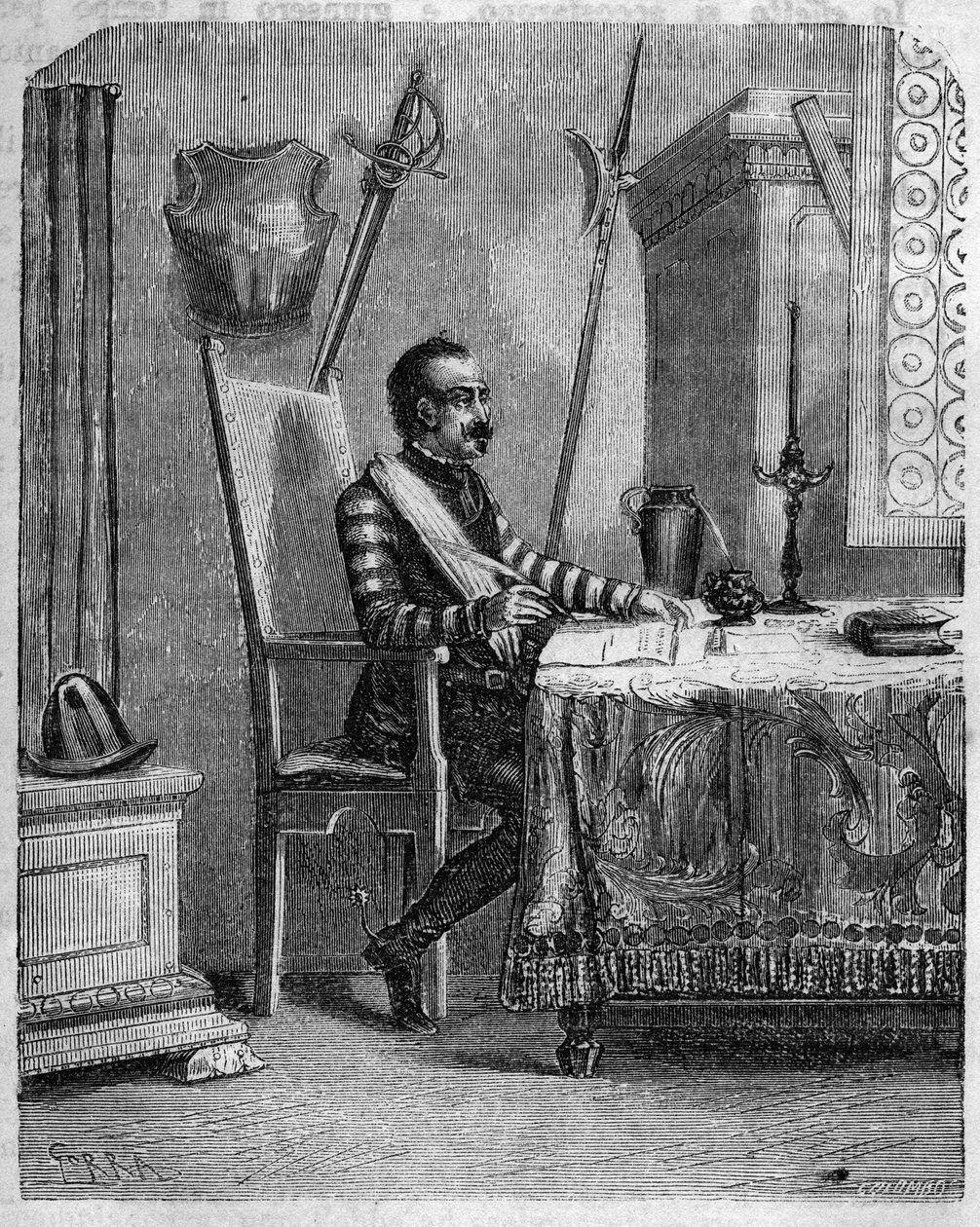 帕斯卡尔-保利（1725-1807），科西嘉爱国者在他的工作室。在F.D. Guerrazzi的 "Pasquale Paoli ossia la rotta di Pontenuovo "中。1872. 作者 未知艺术家