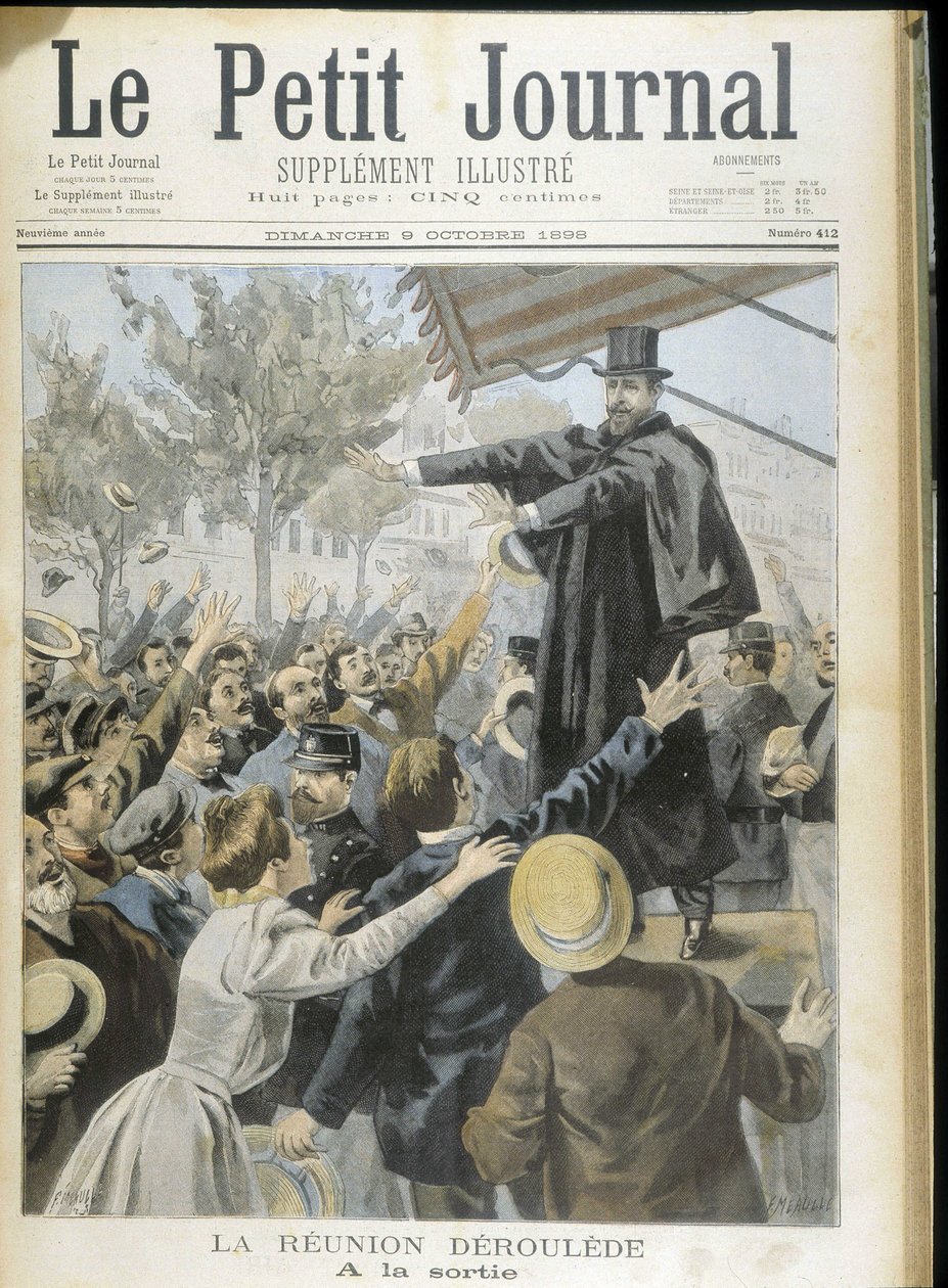 保罗·德鲁莱德 (Paul Deroulede) 受到人群的欢呼，刊登在 1898 年 9 月 10 日的“小杂志”中。 作者 未知艺术家