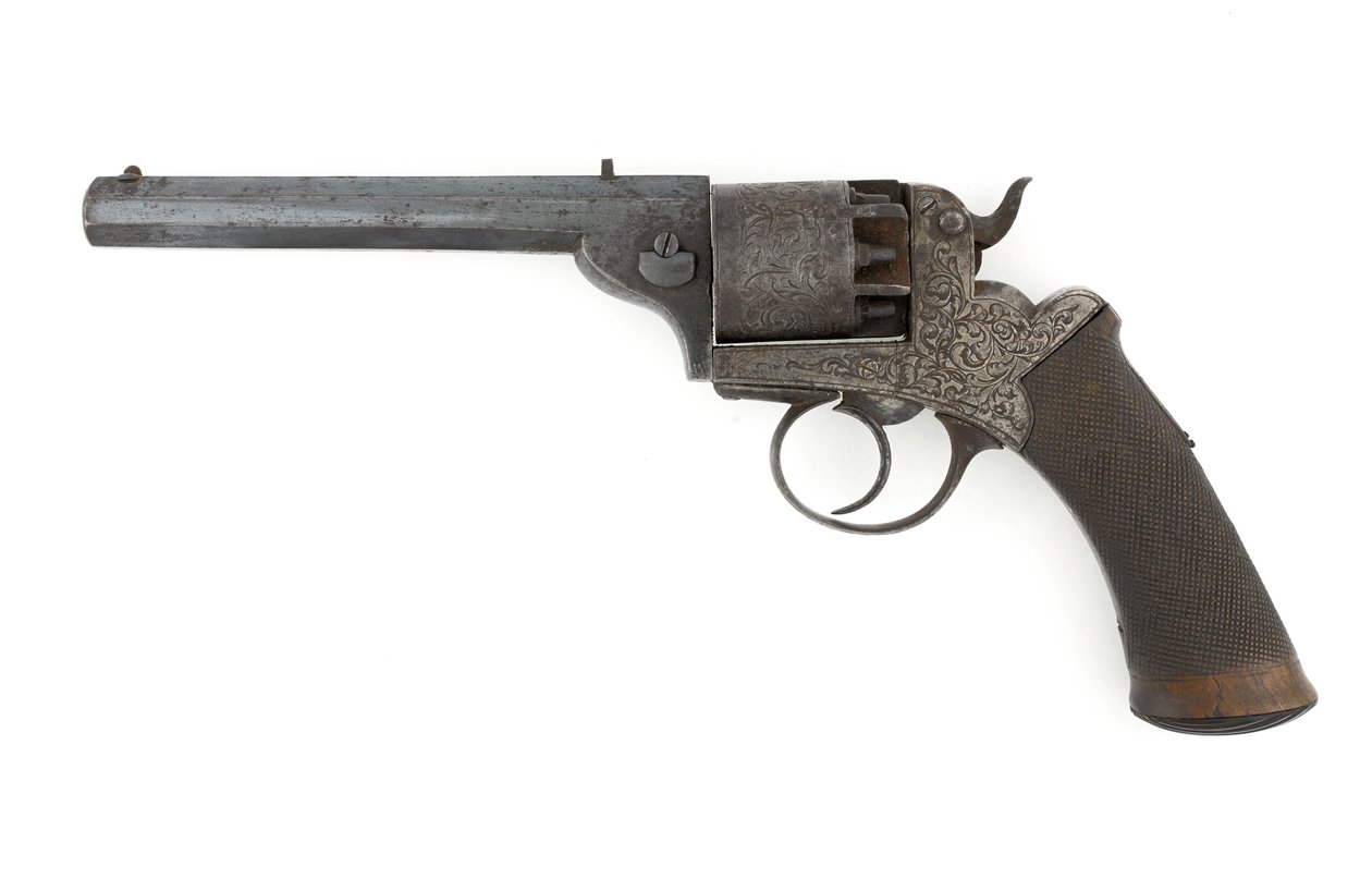 打击乐侧锤左轮手枪，可能为 0.38 英寸口径，c.1860s（左轮手枪，打击乐，侧锤） 作者 未知艺术家