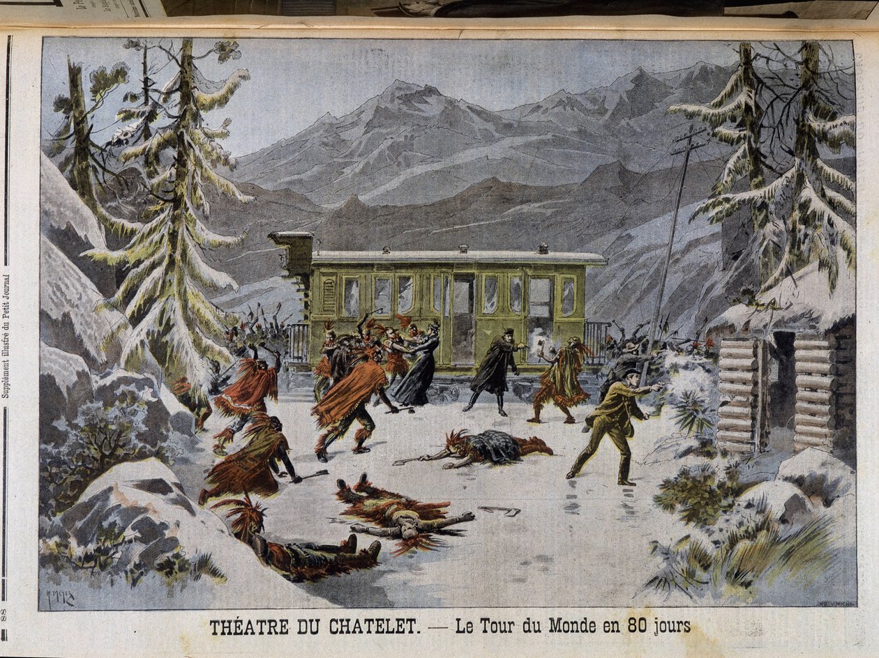 1898 年 3 月 13 日在“Le PetitJournal”中“80 天环游世界”在夏特莱剧院的表演 作者 未知艺术家